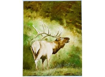 Giclee Print On Canvas With Board Back Of Bull Elk