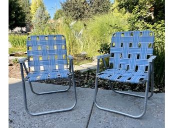2 Vintage Aluminum Frame/woven Seat Folding Lawn Chairs