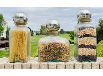 3 Pasta & Beans Jars With Sliver Sphere Tops