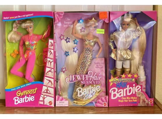 Lot Of (3) Vintage Barbies: Gymnast #12127, Jewel Hair Mermaid #14586, Hollywood Hair #2306