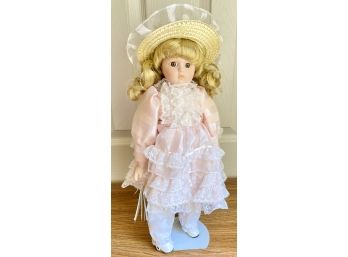 The Heritage Mint Ltd. Collection Porcelain Doll In Pink Ruffled Dress, 16'