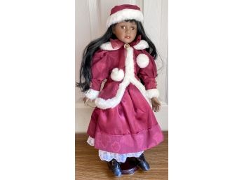 18' Porcelain Doll In Scarlet Winter Dress