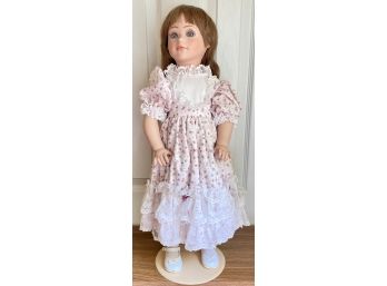 23' Doll In Pink Dress With Long Brown Hair