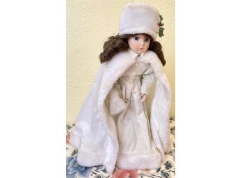 16' Porcelain Doll In Winter Cloak And Hat