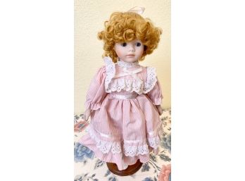 16' Porcelain Doll In Pink Dress