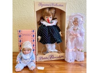 Lot Of 3 Dolls Incl. Petite Porcelain 10' Doll