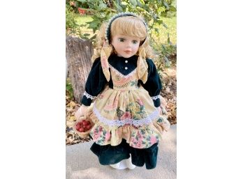 Porcelain Doll With Apple Basket, 20' Tall