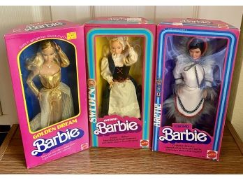 Lot Of (3) Barbies: Golden Dream Barbie #1874, Swedish Barbie #4032, Eskimo Barbie #3898