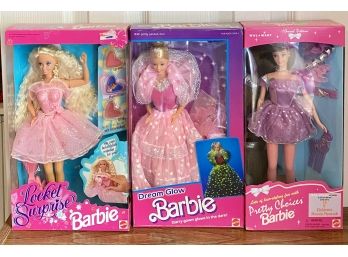 Lot Of (3) Barbies: Locket Surpise #10963, Dream Glow #10963,  Pretty Choices #18019