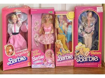 Lot Of (4) Vintage Barbies! Angel Face #5640, Tea Party #14592, My First Barbie #1875, Western Barbie #1757