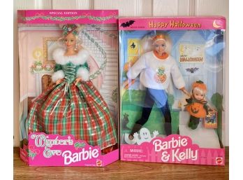 Winter's Eve Barbie #13613 And Happy Halloween Barbie & Kelly #17238