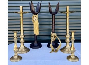 6 Pc. Large Brass/metal Candle Holder Lot
