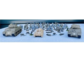 Partially Painted Cast & Plastic Figurines With 3 Plastic Tanks (15mm & 25mm)