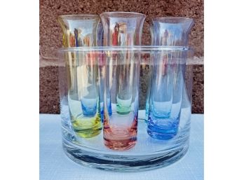 Multi Color 6 Pc VODKA Glasses Set With Bar Ware Ice Bowl