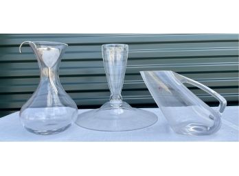 Glass Lot With 2 Decanters And 1 Vase