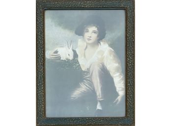Classic Boy With Rabbit Print In Antique Frame