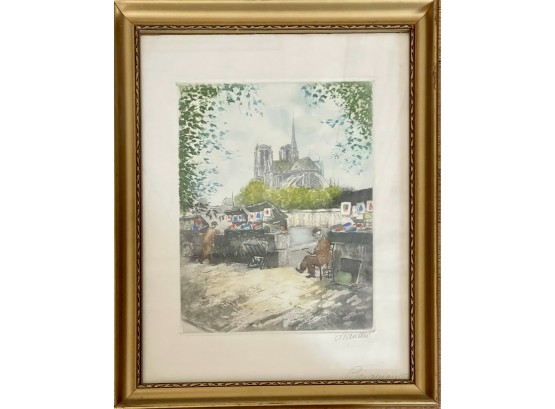 Antique Etching Signed- Artists On The Seine Paris