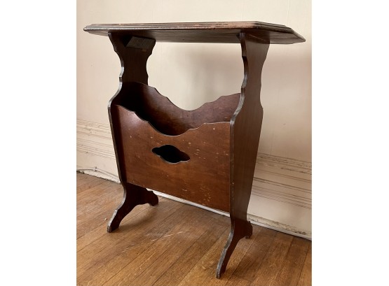 Antique Wood Side Table With Magazine Storage