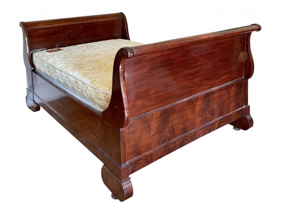 Antique Empire Style Mahogany Sleigh Bed Queen Size With Original Finish