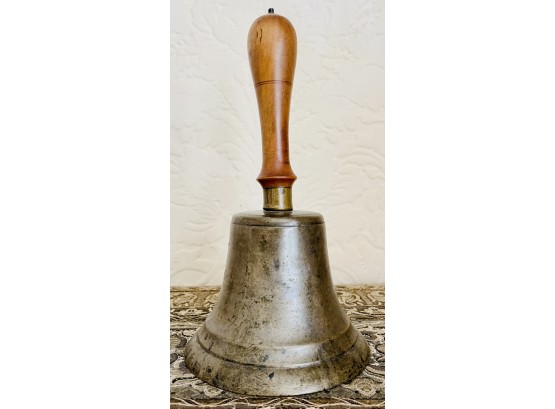 Large Antique Brass With Wood Handle School Bell