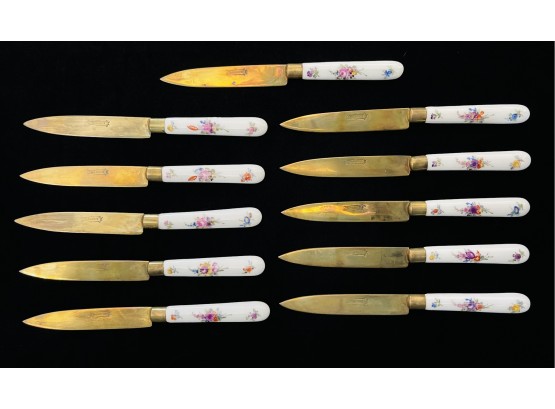 Vintage Stahl Brass Knife Set With Porcelain Handles