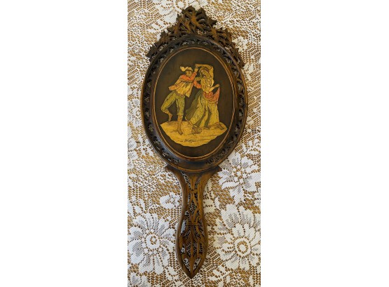 Beautifully Carved & Inlayed Wood Hand Mirror