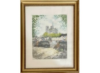 Antique Etching Signed- Artists On The Seine Paris