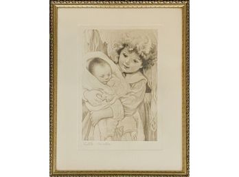 'little Mother' Antique Etching