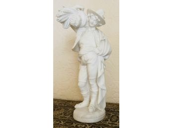 Antique White Marble Statue Of Man Carrying Wheat Harvest