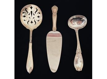 3 Pc.Lot Of Sterling Silver Pieces 2 With Sterling Handles, 1 Solid 2.25 Oz.