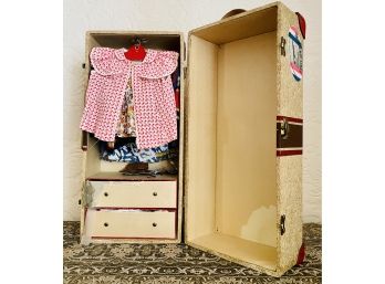 Antique Doll Travel Trunk With Clothes And Hangers