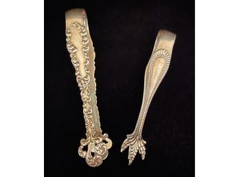 Antique Sterling Silver Tongs 2 Pc. Lot- 44.4 Grams