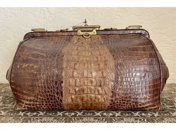 Antique Doctor Style Reptile Skin Satchel With Brass Hardware