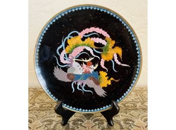 Beautiful Chinese Brass Decorative Plate With Enameling- Rooster Motif