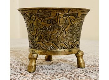 Vintage Brass Chinese Footed Pot