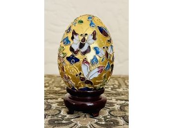 Ornate Gold Leaf & Cloisonne Decorative Egg With Stand