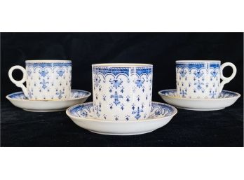 Antique Blue-white With Fleur De Lis Design Cup And Saucer Set