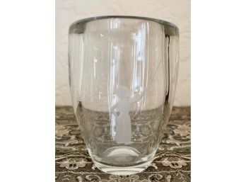 Vintage Thick Glass Vase With Boy Fishing By Orrefors- Sweden