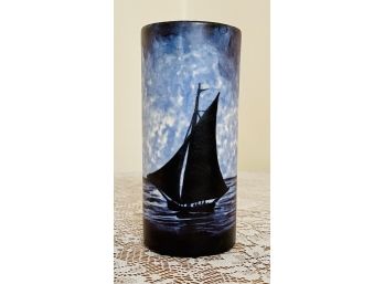 Blue French Pottery Vase With Sail Boat Designs By Dage