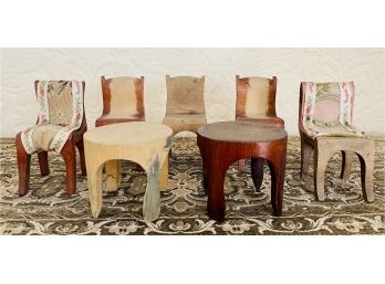 Antique Carved Wood 7Pc. Table & Chairs Toys