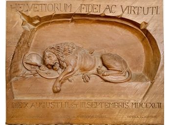 Antique Carved Wood Replica Of Monument De Lion Lucerne, France