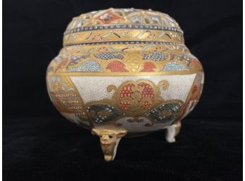 Vintage Japanese Lidded Porcelain Jar With Open Cut Out Work Lid