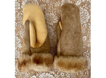 Pair Of Shearling Mittens With Deer Hide Palms