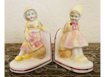 Pair Of Antique Porcelain Dutch Girl Bookends