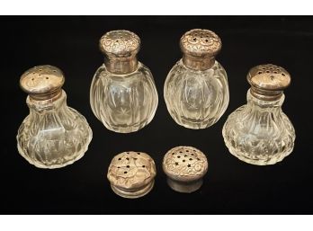 6 Pc. Sterling Silver Salt & Pepper Lids With 4 Glass Bases- 20 Grams
