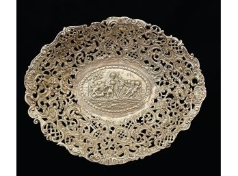 Outstanding Antique Ornate 800 German Silver Oval Bowl- 6.4 Oz.