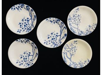 5 Vintage Blue/white Japanese Porcelain Dishes With Apple Blossoms