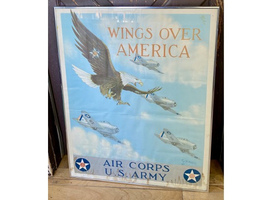 'Wings Over America', Vintage US Army Corps Tom Woodburn Poster, (25' X 32'), Some Staining, Poster Only)