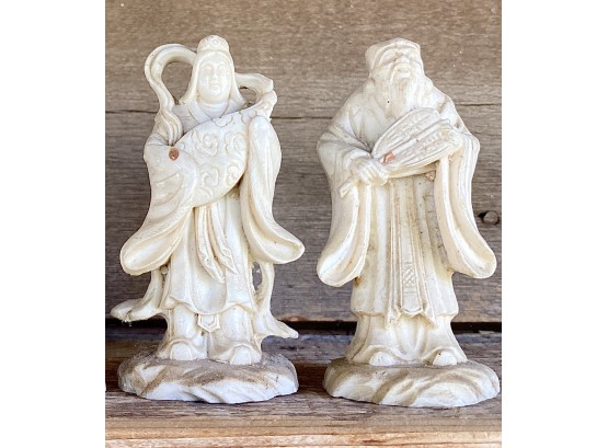 (2) White Ceramic Figurines, Some Scuffs, 4' Tall