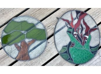 Two Stained Glass Wall Hangings (some Small Cracks In Glass)
